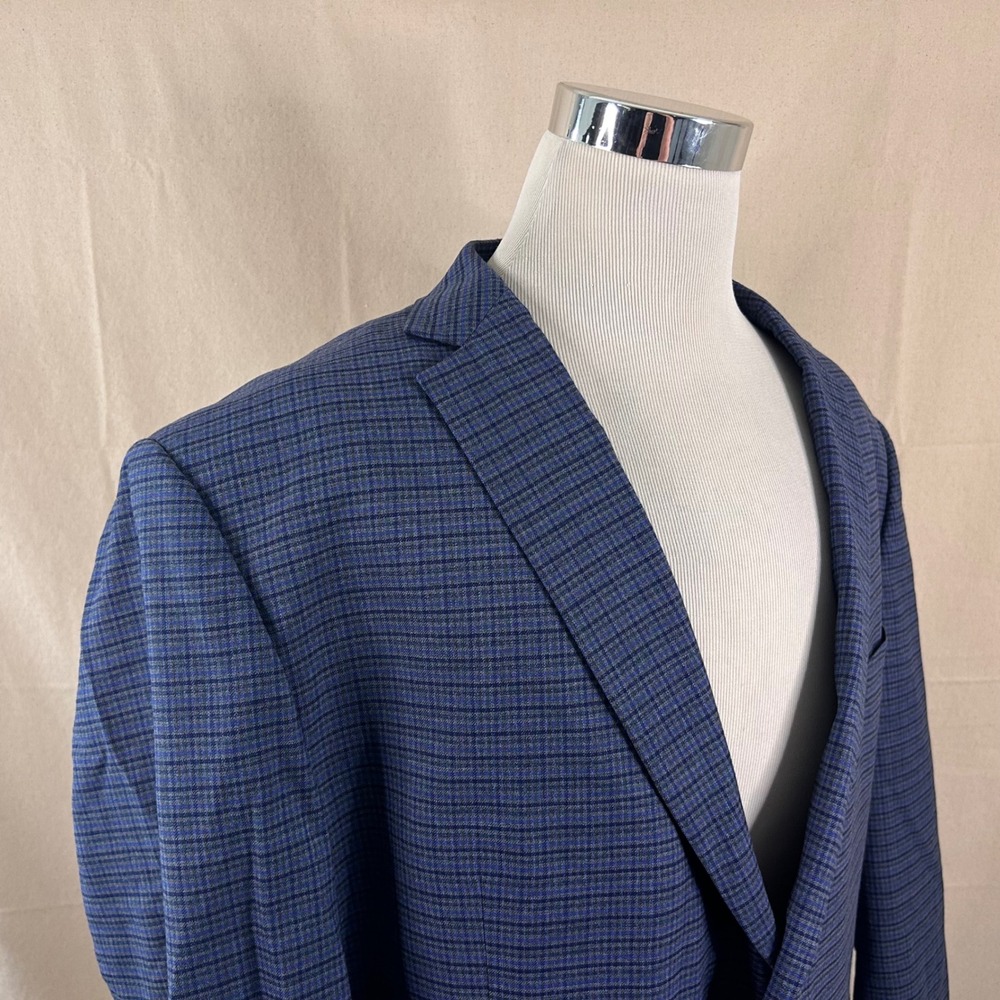 Pronto Uomo 54R Sport Coat Wool Blend Blue Plaid Two Button Double Vented